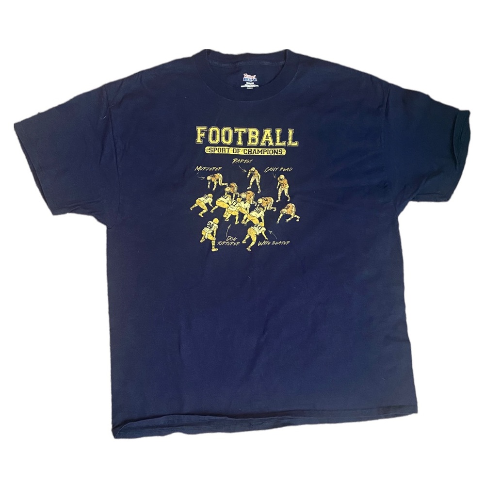 Hanes Vintage | Mens Navy Blue Beefy T-Shirt Size XL Football Sport of Champions